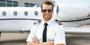 Pilot in the cockpit of a private plane