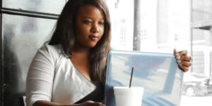 A woman on a computer