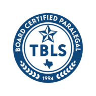 Certified paralegal by the Texas Board of Legal Specialization